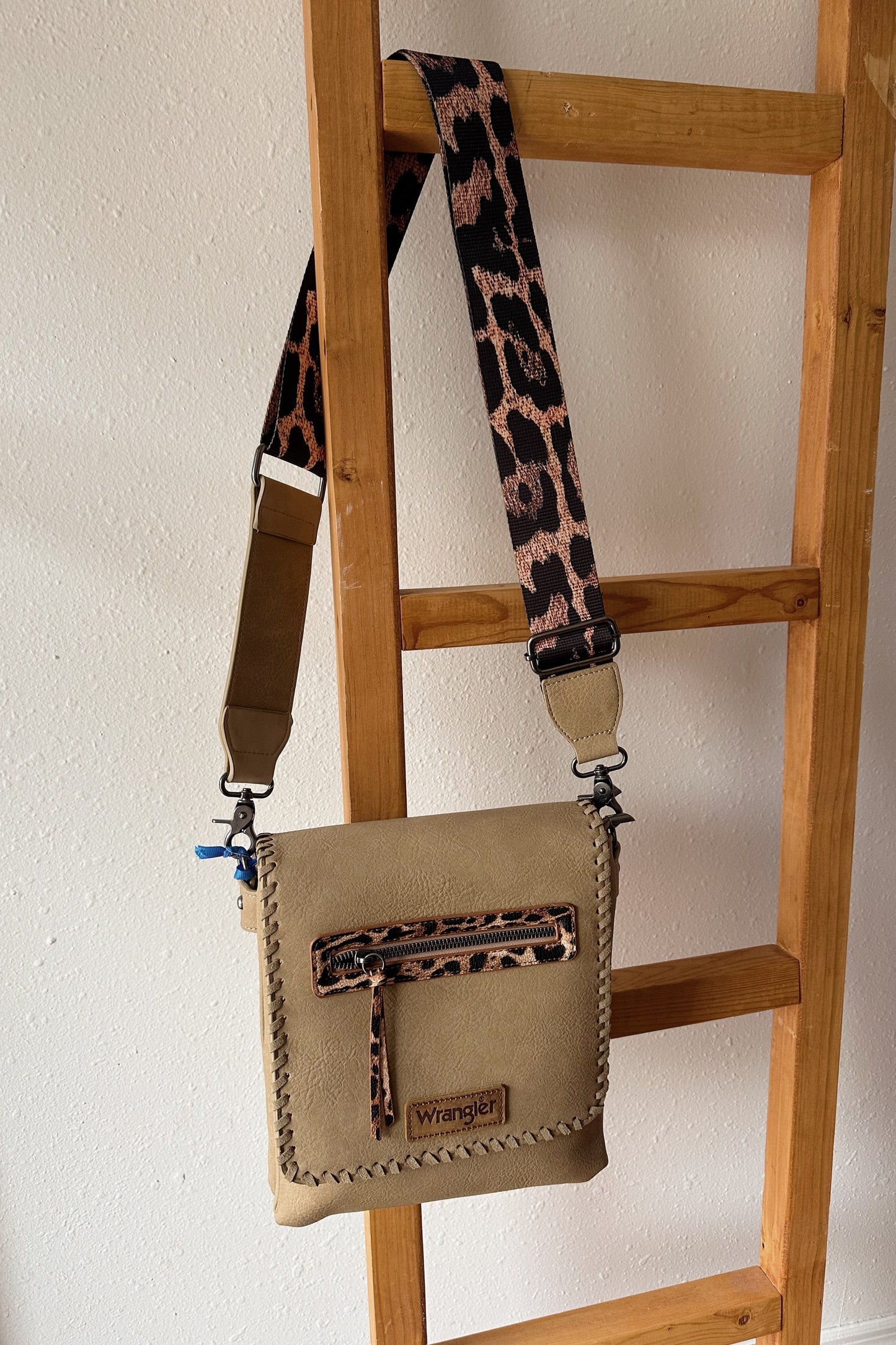 Wrangler Whipstitch Leopard Print Crossbody - Taupe