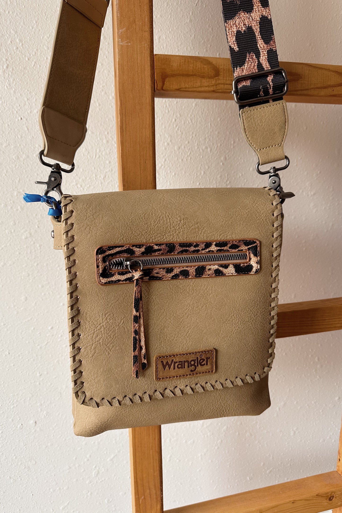 Wrangler Whipstitch Leopard Print Crossbody - Taupe