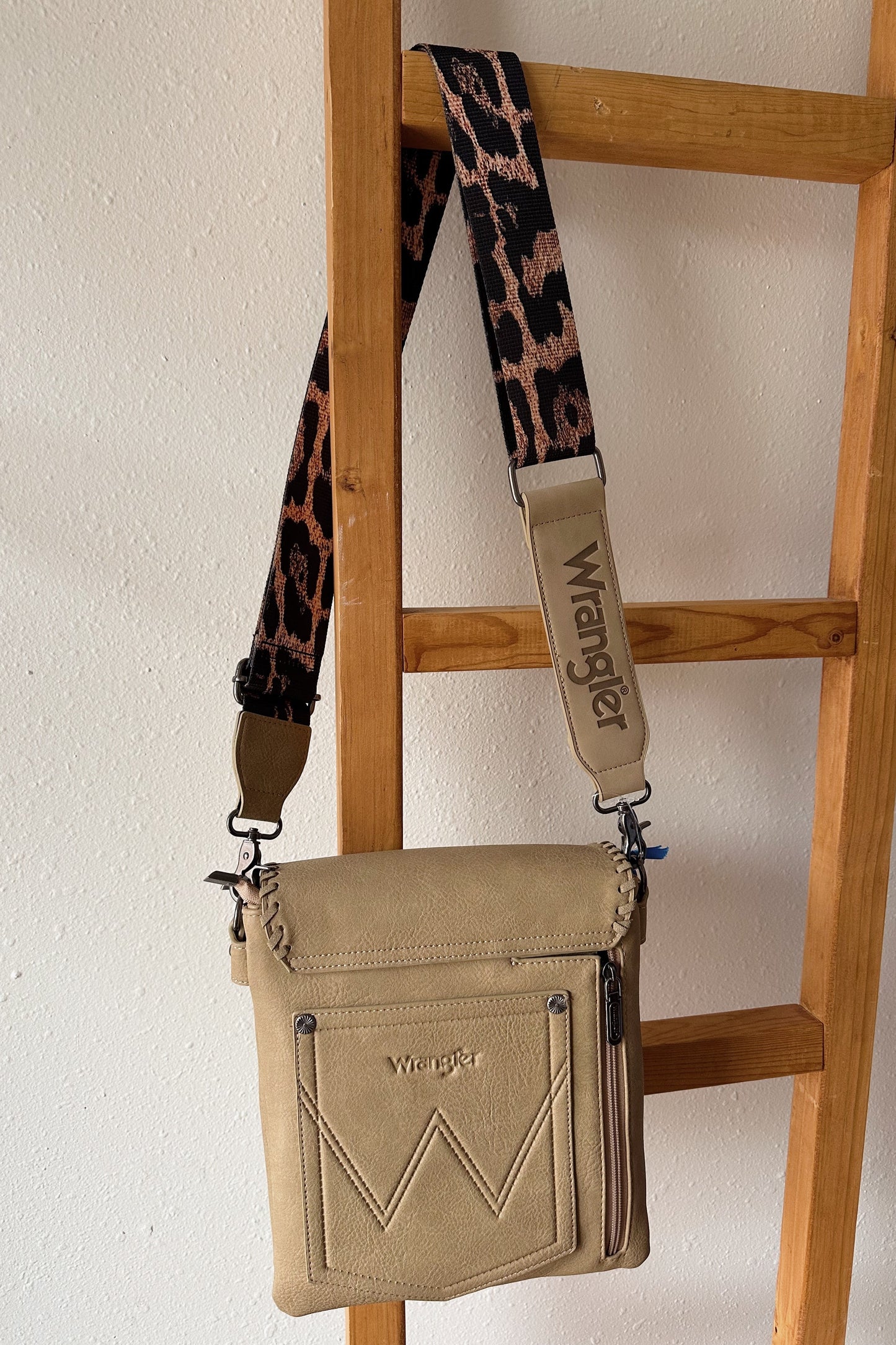Wrangler Whipstitch Leopard Print Crossbody - Taupe