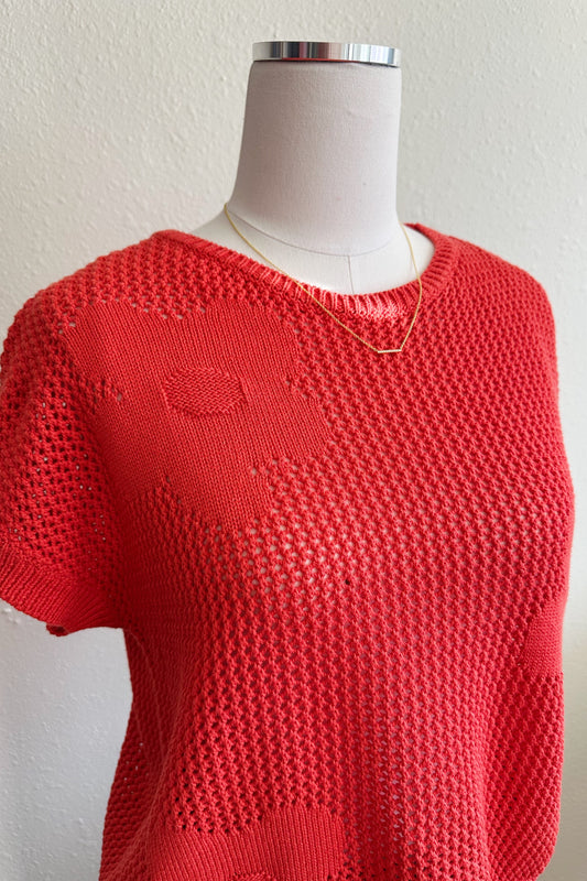 Flower Detail Open Knit Sweater Top