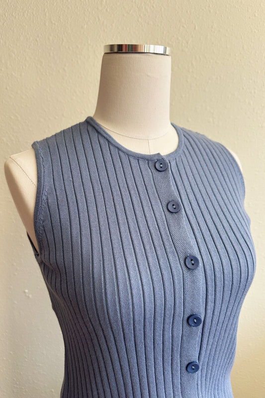 Button Up Ribbed Knit Tank - Periwinkle