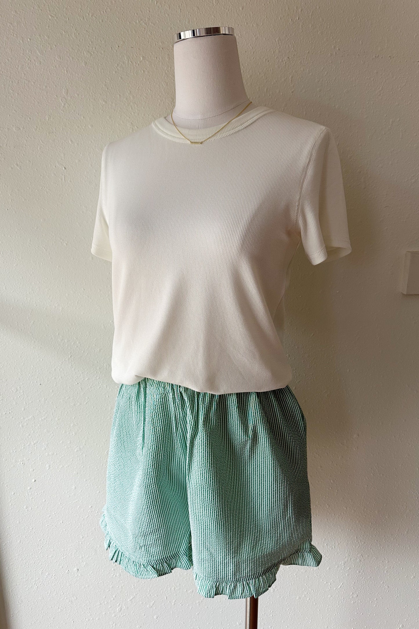 Striped Ruffle Hem Shorts