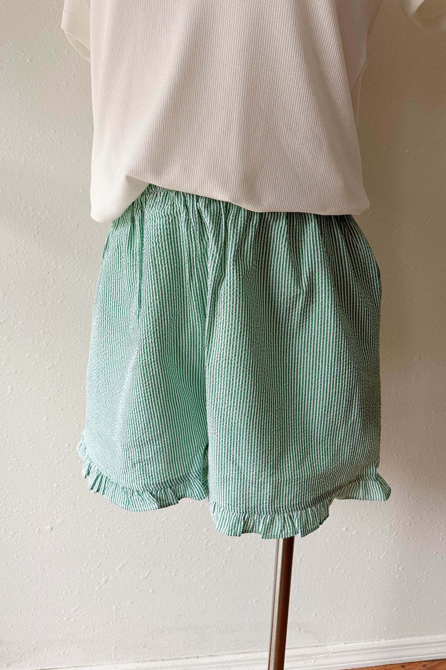 Striped Ruffle Hem Shorts