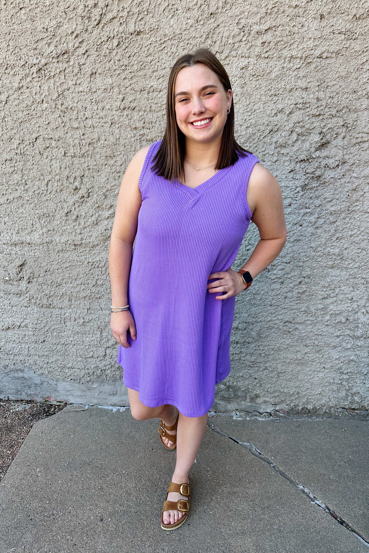 Ribbed V-Neck Mini Dress