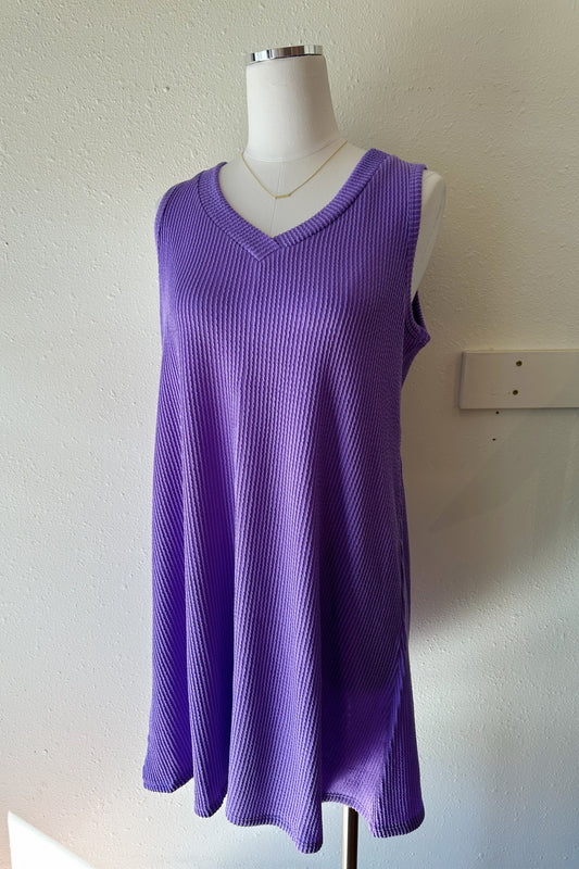 Ribbed V-Neck Mini Dress