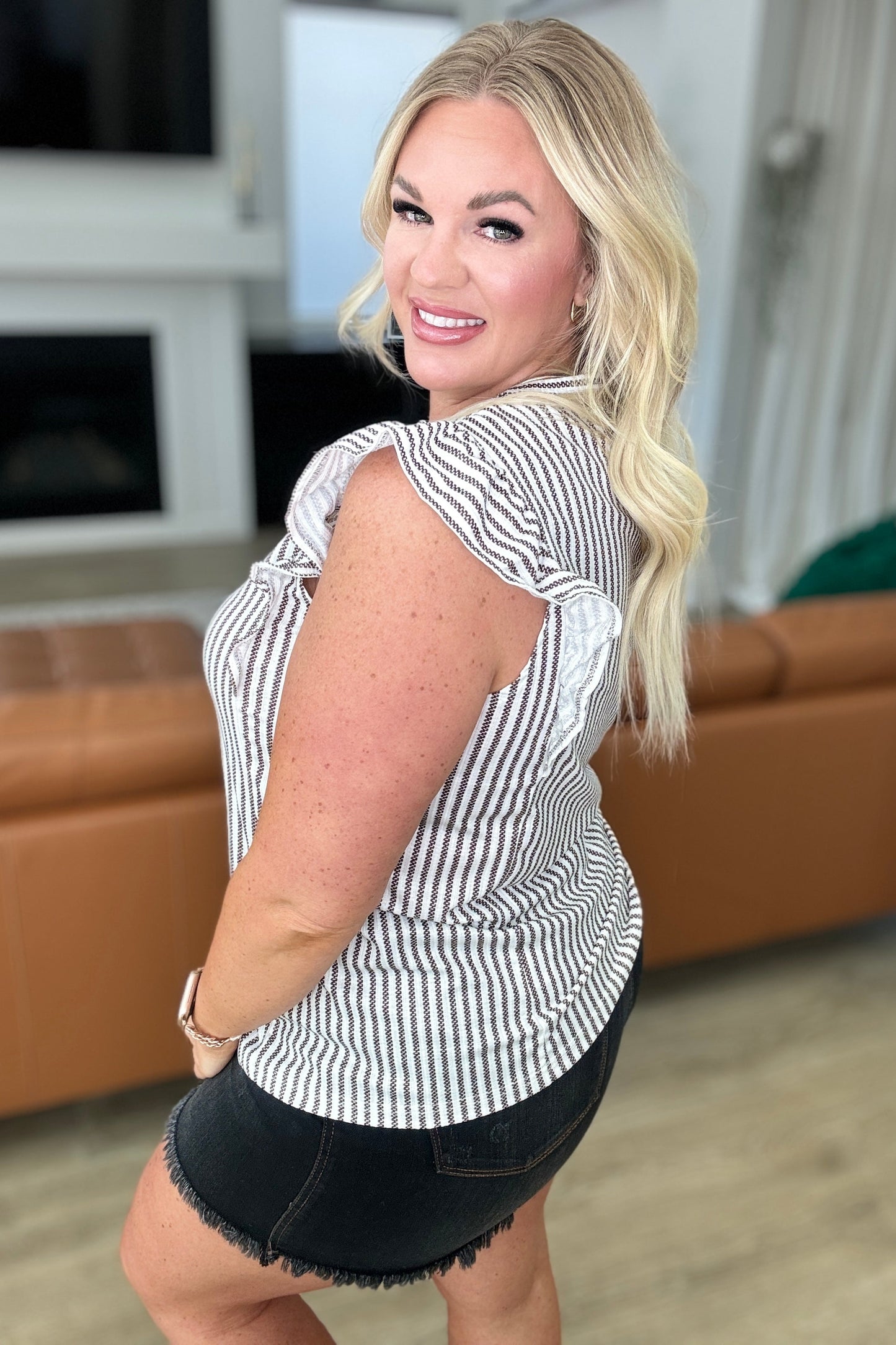 Heavily Invested Striped Ruffle Detail Top (Online Exclusive)