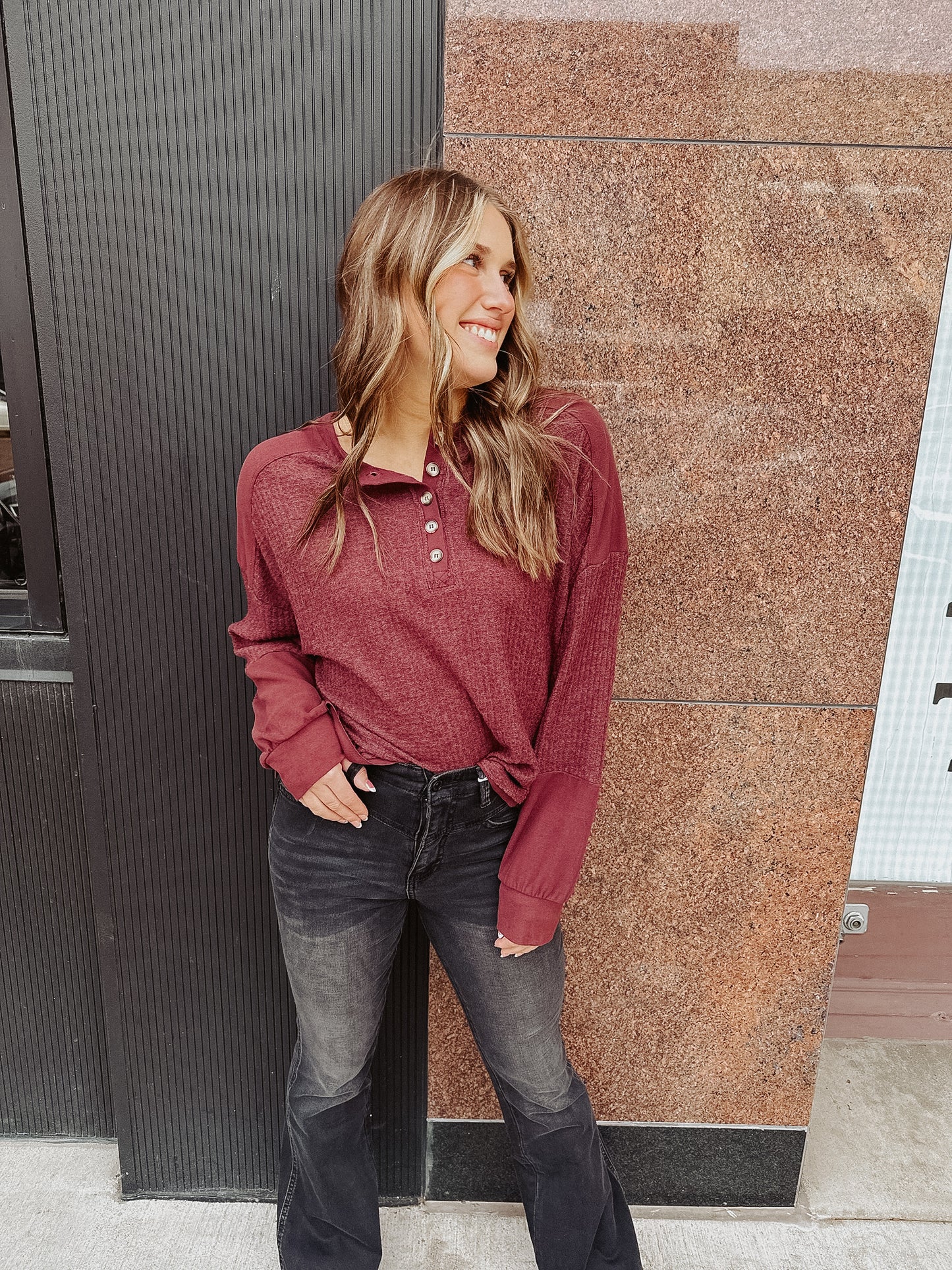 Burgundy Thermal Contrast Pullover