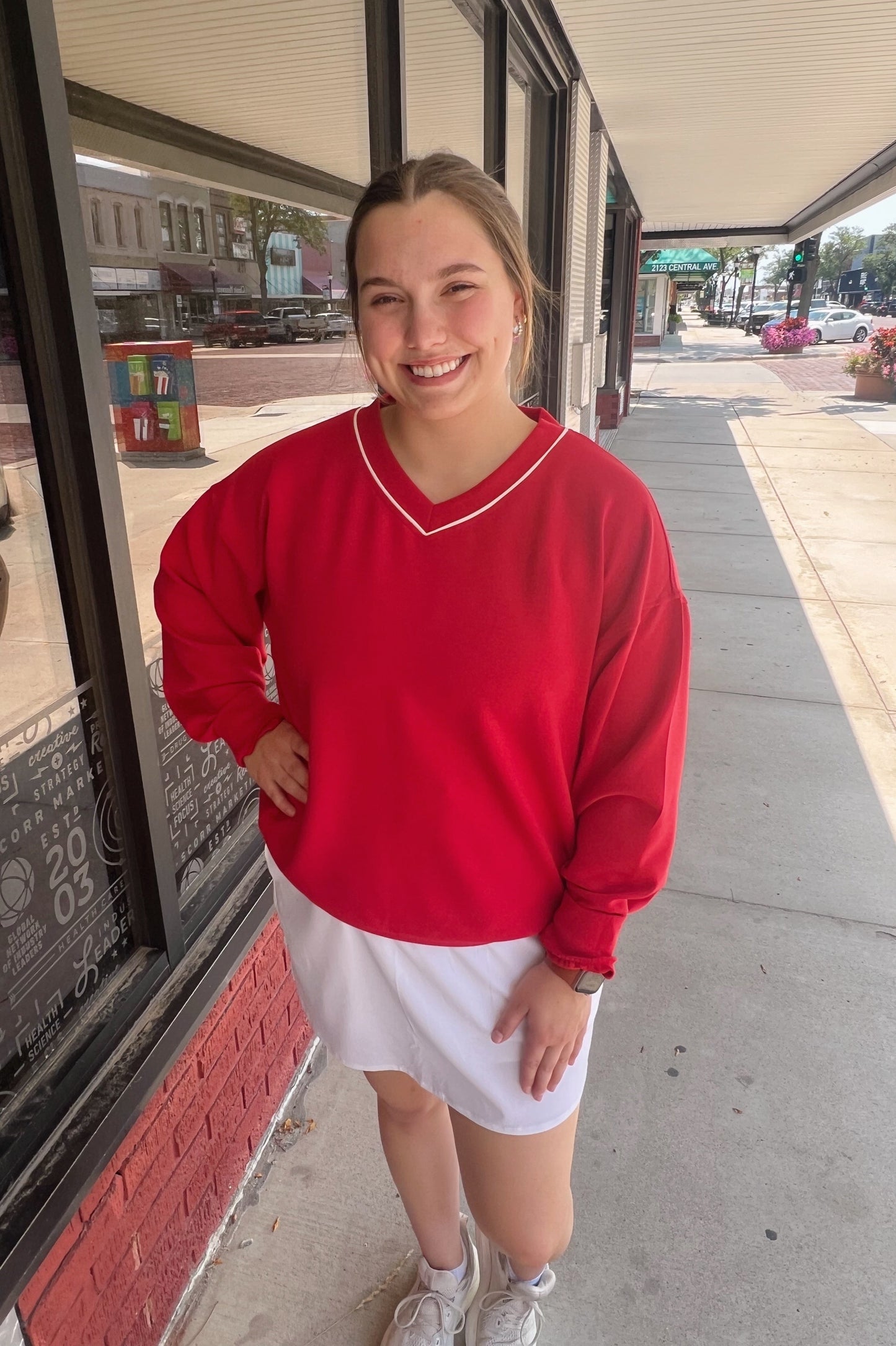 Scarlet and Cream Modal Poly V-Neck
