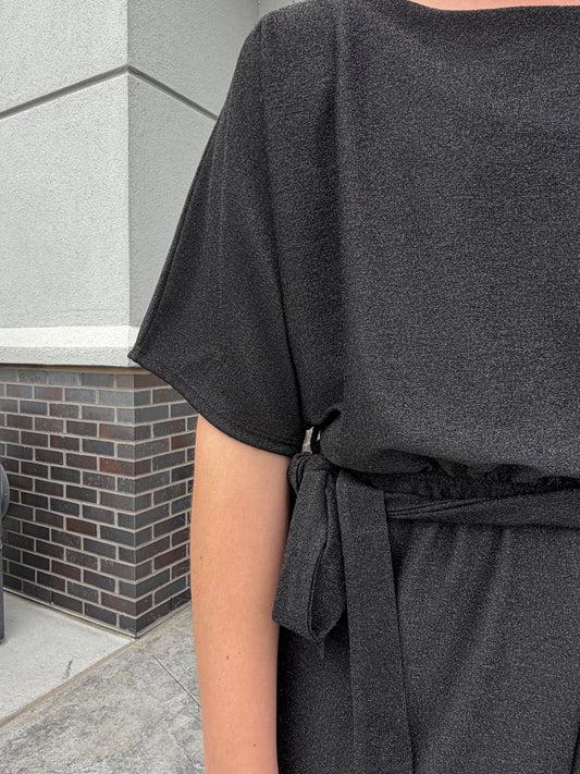 Black Sparkle Short Sleeve Jumpsuit