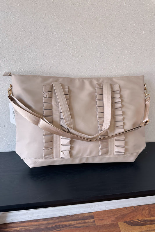 Ruffled Nylon Tote Bag - Nude