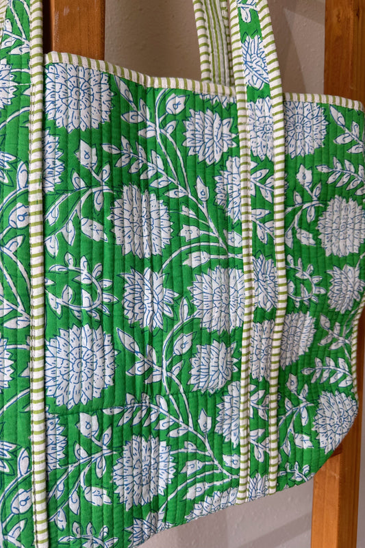 Girly Green Quilted Tote Bag