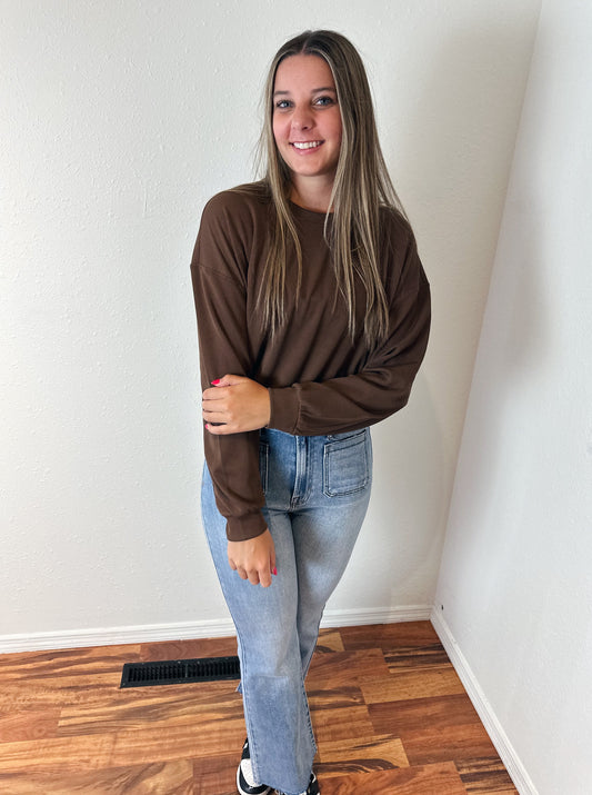 Ribbed Knit Pullover - Chocolate