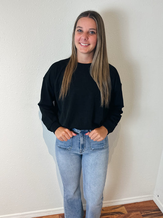 Ribbed Knit Pullover - Black