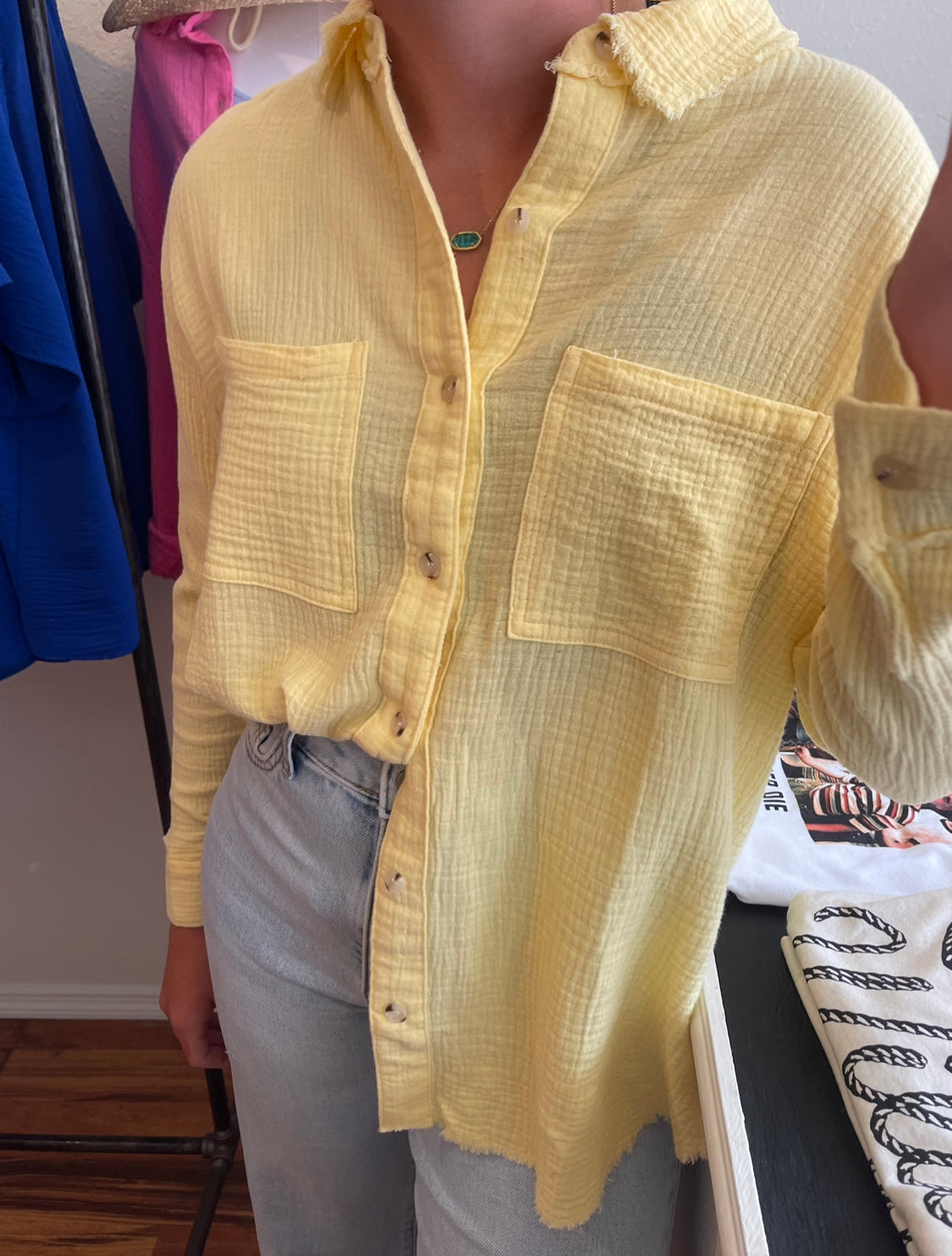 Lightweight Button Up Top - Light Yellow