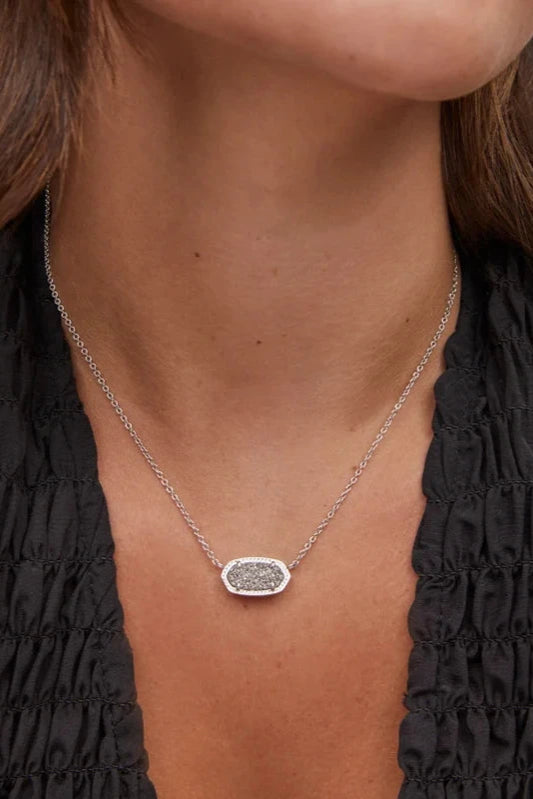 Kendra Scott Elisa Short Pendant Necklace - Rhodium Platinum Drusy