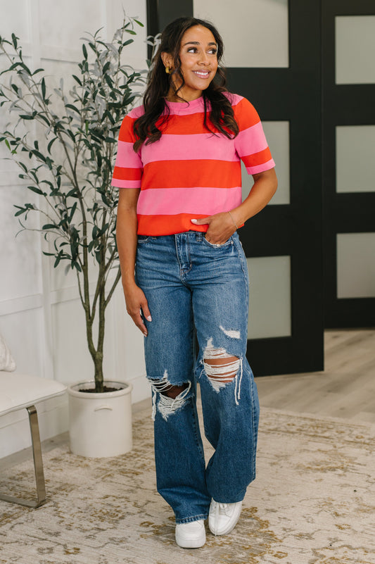 Known for a While Knit Blouse in Pink and Red (Online Exclusive)