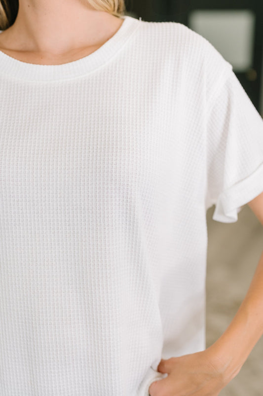 Leave It to Me Waffle Knit Relaxed Tee in Ivory (Online Exclusive)