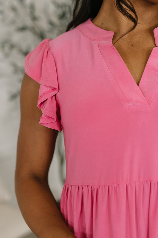 Lizzy Forever Flutter Sleeve Dress in Pink Glow (Online Exclusive)
