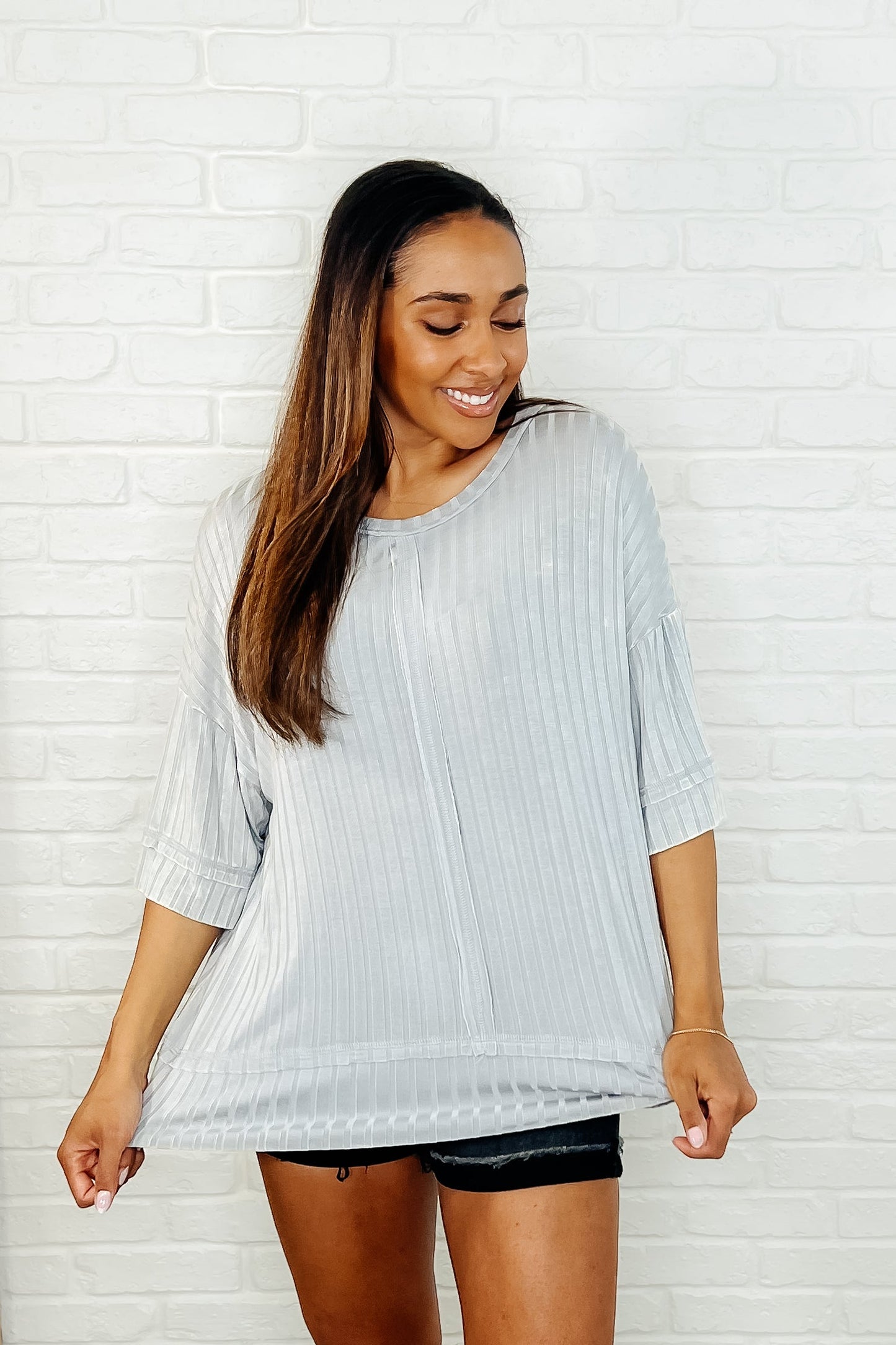 Loosely Speaking Oversized Basic Top in Lt Grey (Online Exclusive)