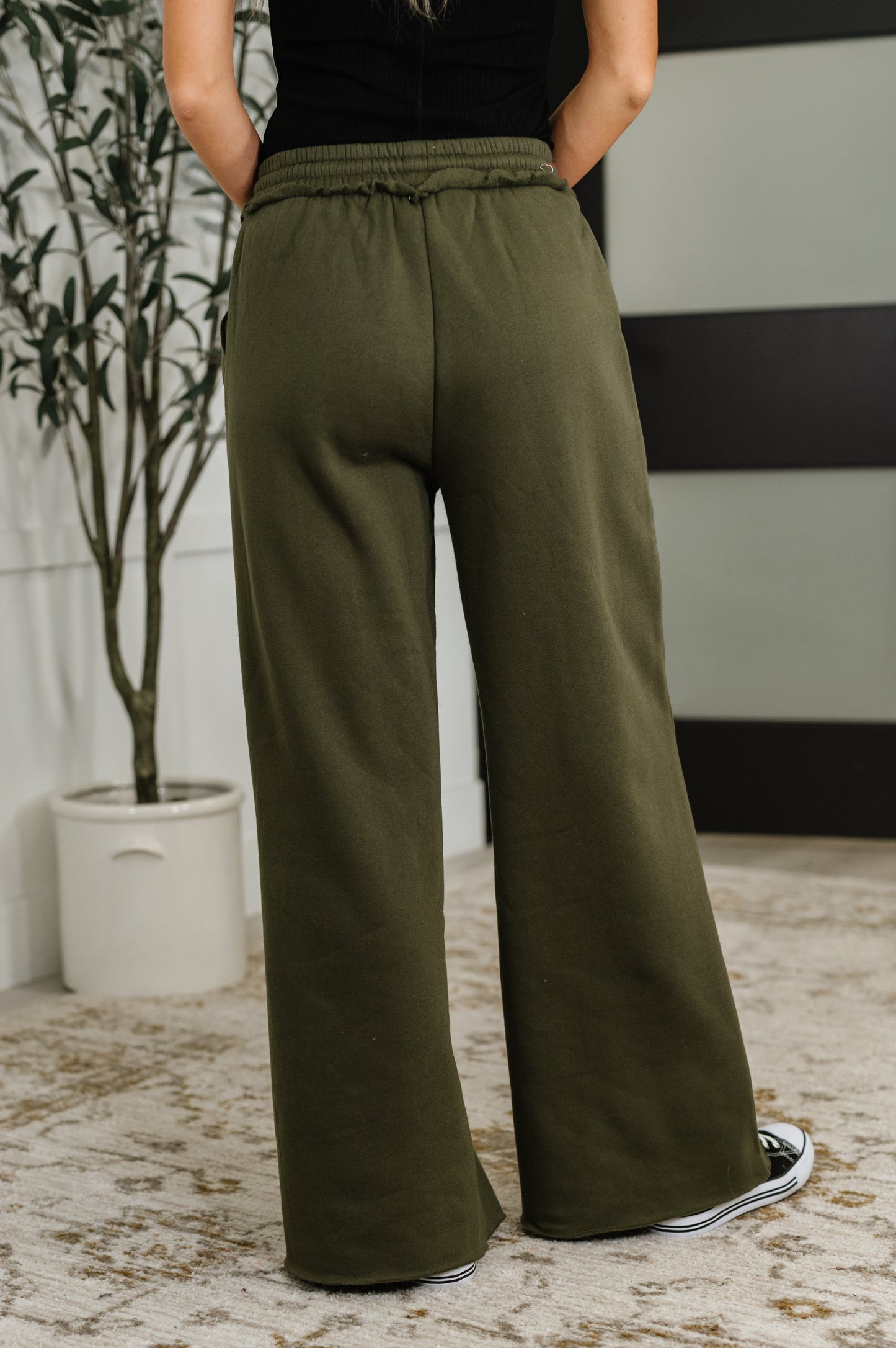 Lounge Line Wide Leg Sweats in Dark Olive (Online Exclusive)