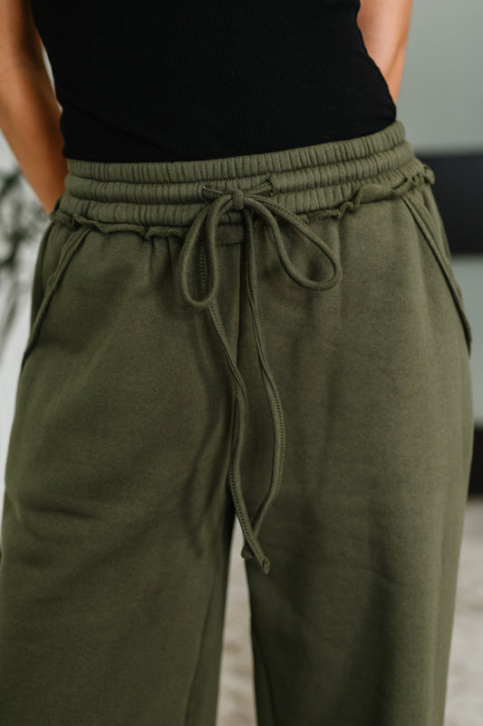 Lounge Line Wide Leg Sweats in Dark Olive (Online Exclusive)