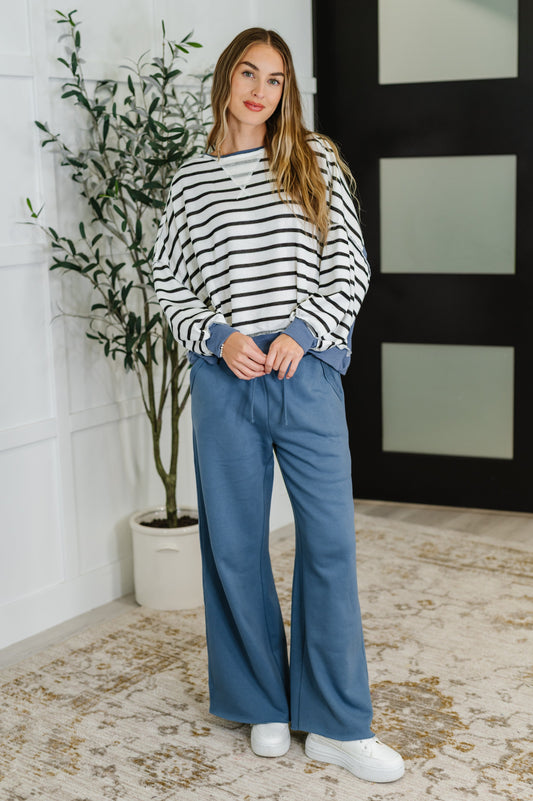 Lounge Line Wide Leg Sweats in Dusty Blue (Online Exclusive)