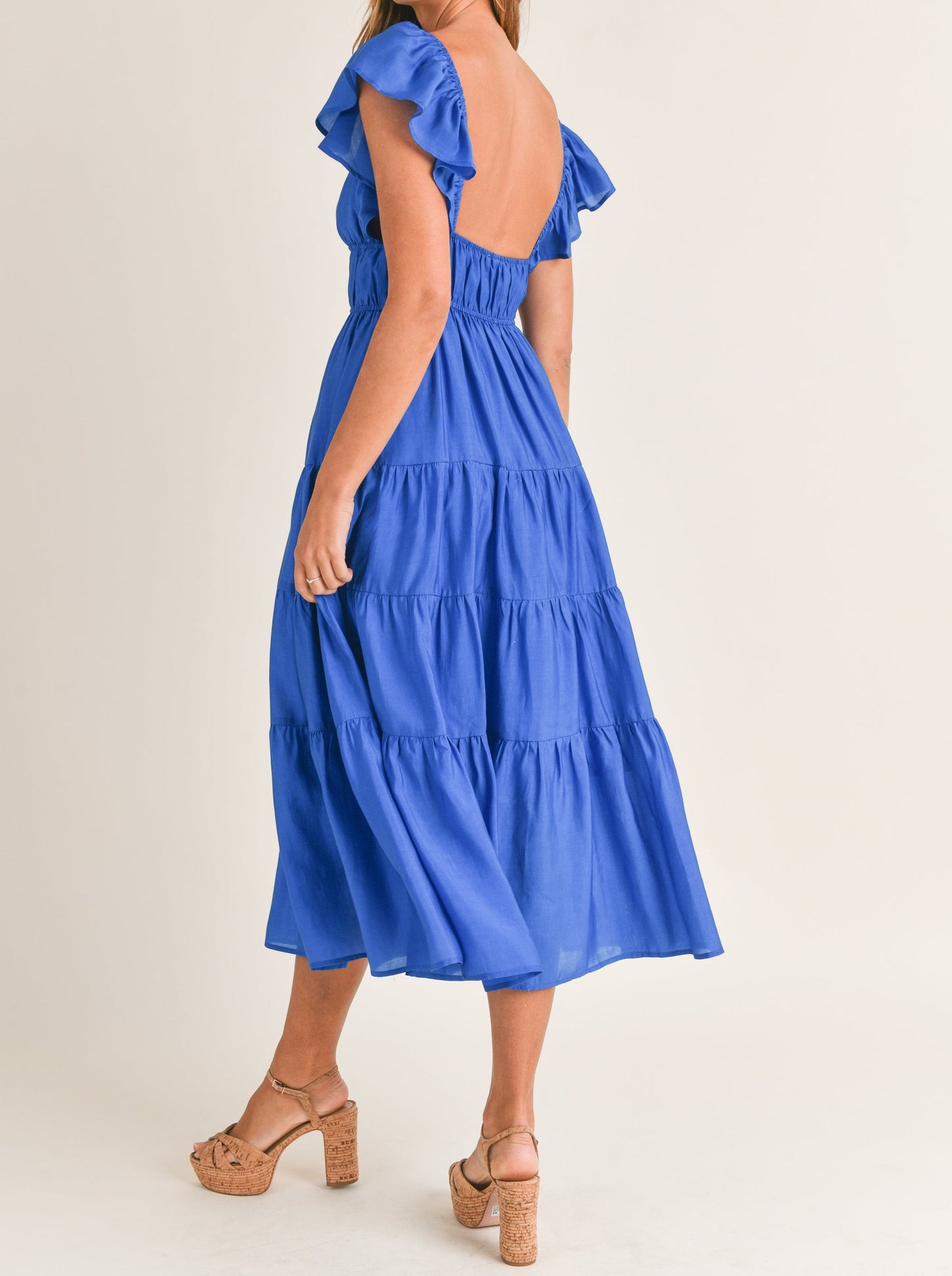 Cobalt Blue Tiered Midi Dress