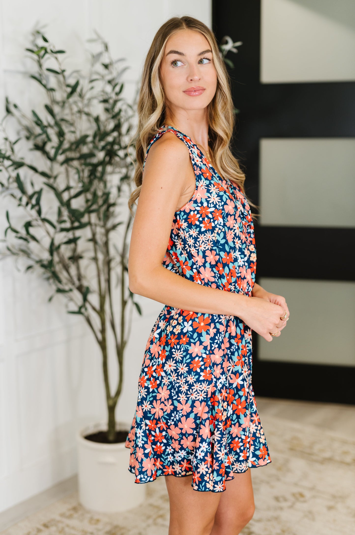 Meadow Mischief Sleeveless Romper in Navy/Orange/Teal (Online Exclusive)