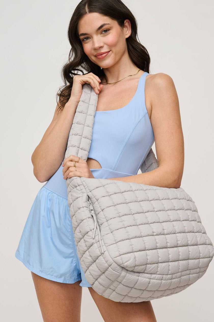 Leda Quilted Nylon Puffer Hobo - Dove Grey