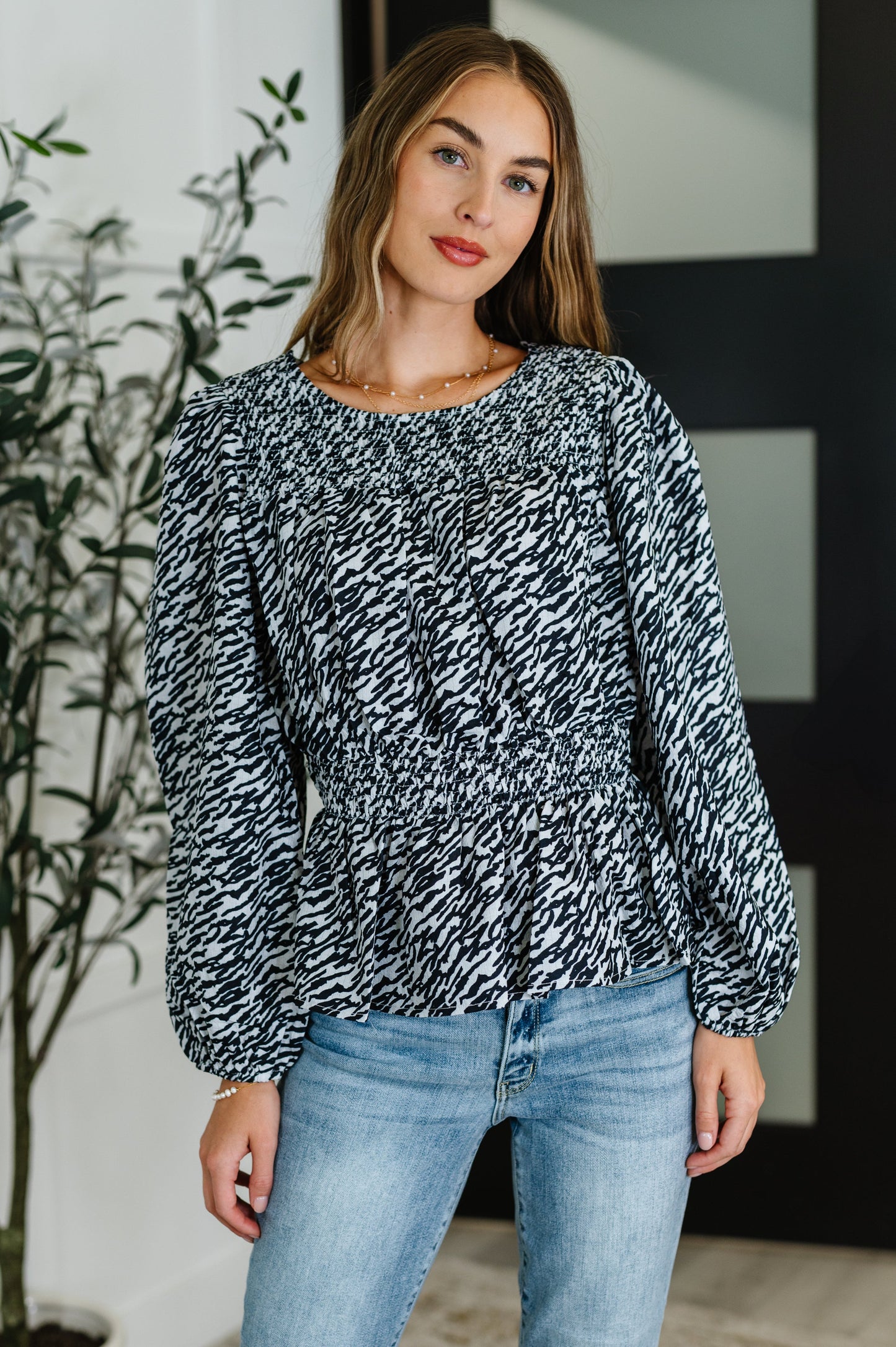 Muse Moves High Neck Peplum Blouse in Black (Online Exclusive)