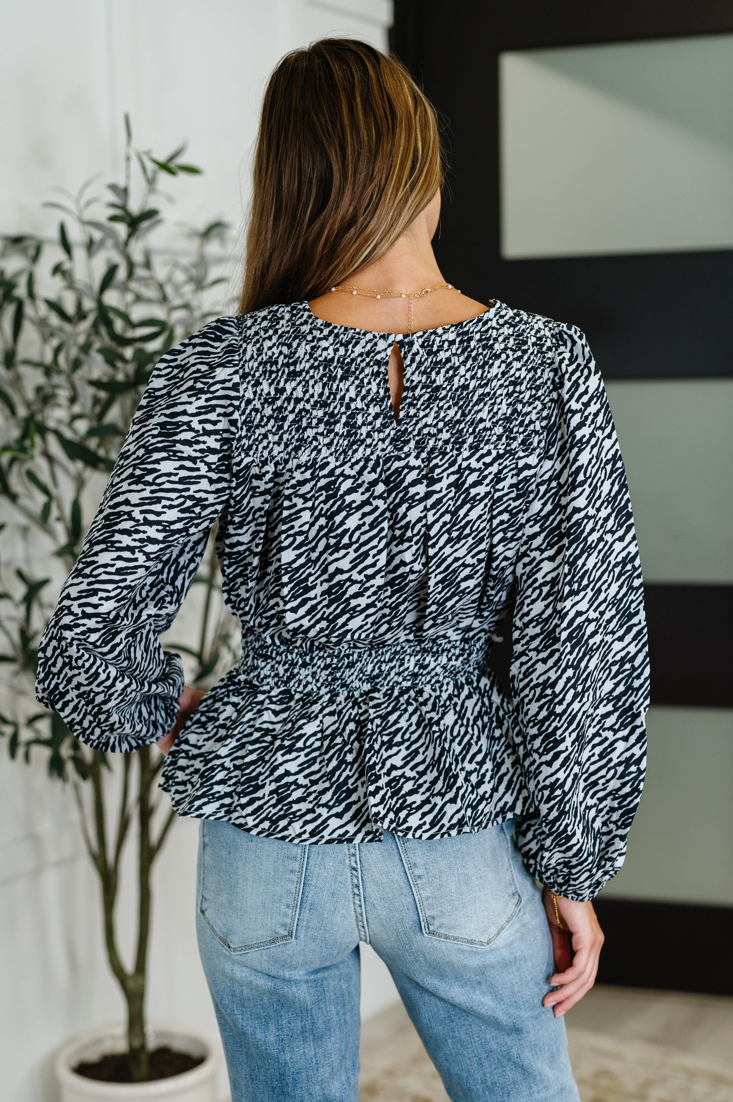 Muse Moves High Neck Peplum Blouse in Black (Online Exclusive)