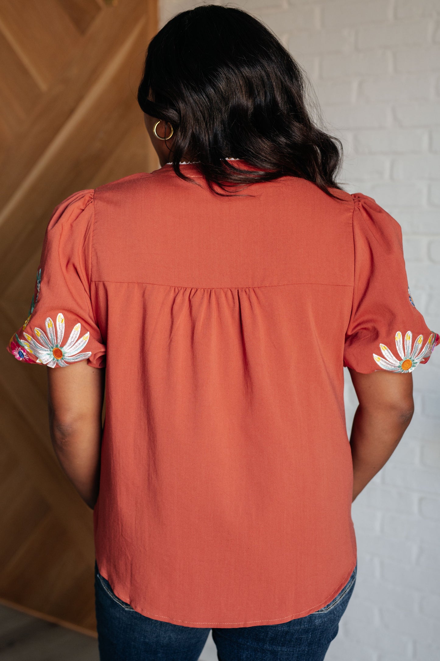 No Concerns Embroidered Sleeve Blouse (Online Exclusive)