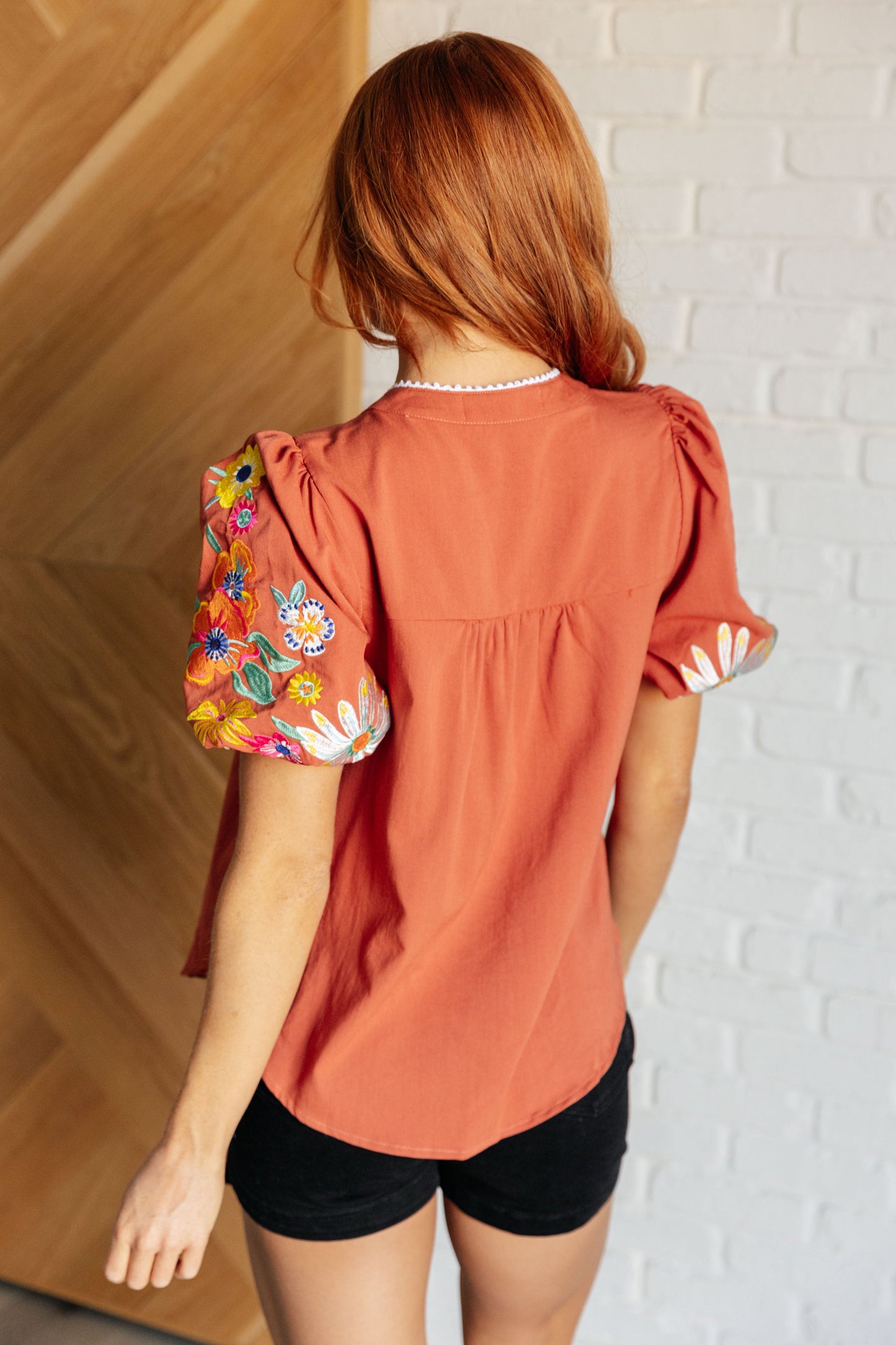 No Concerns Embroidered Sleeve Blouse (Online Exclusive)