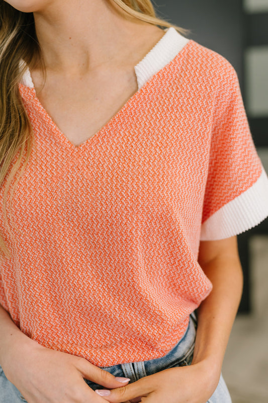 One Piece at a Time V-Neck Short Sleeve Top in Coral (Online Exclusive)