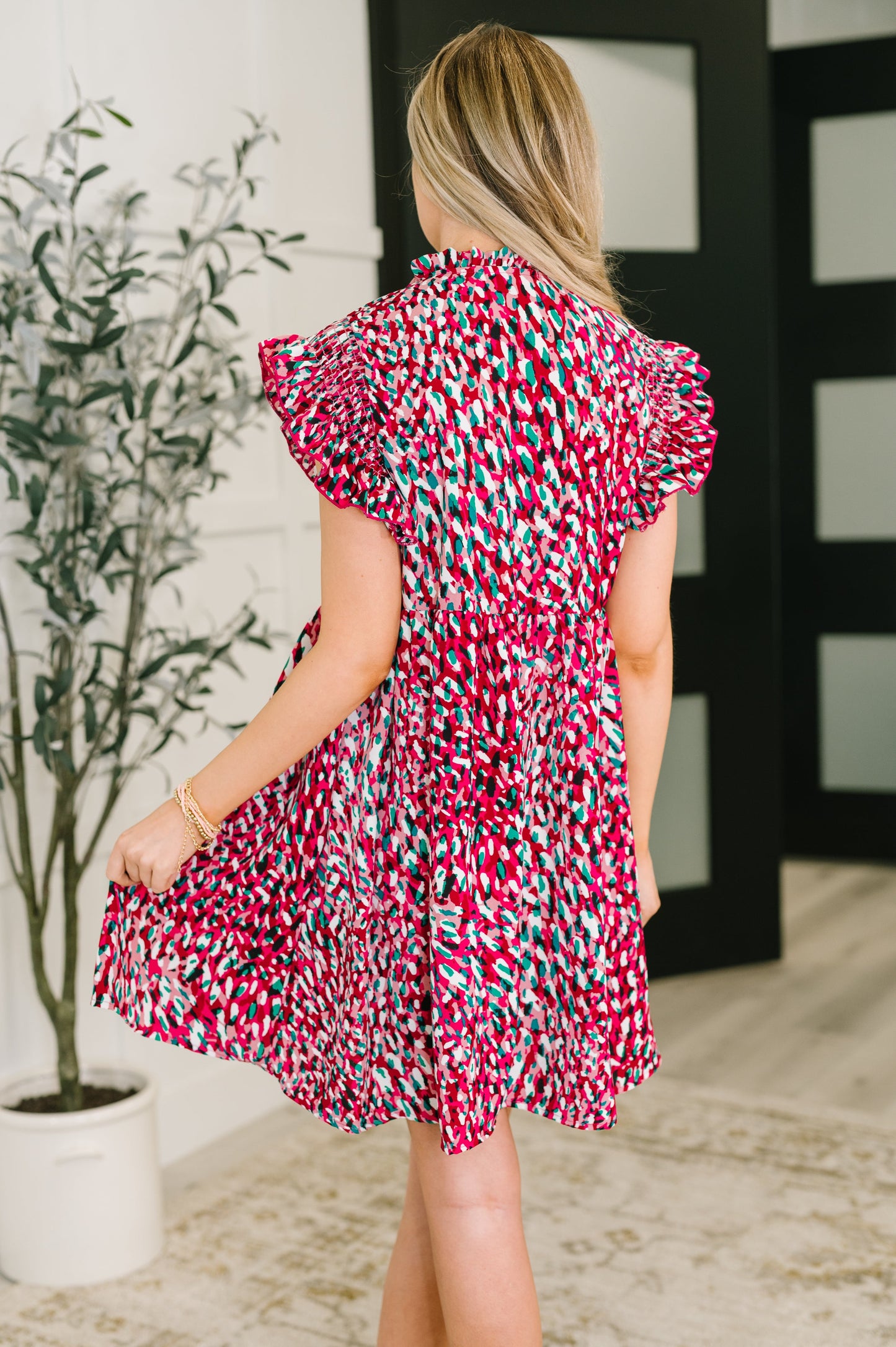 Pattern Pending Bow Detail Dress in Fuchsia and Black (Online Exclusive)