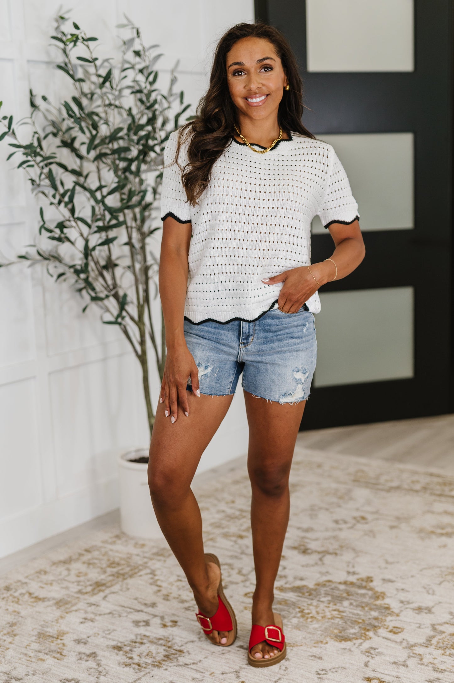 Pinkies Up Knit Top in White (Online Exclusive)