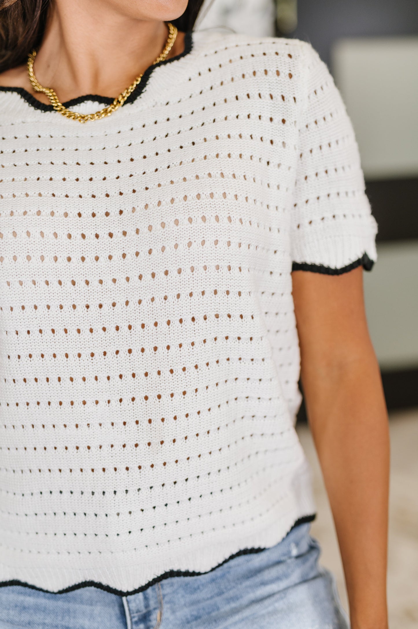 Pinkies Up Knit Top in White (Online Exclusive)