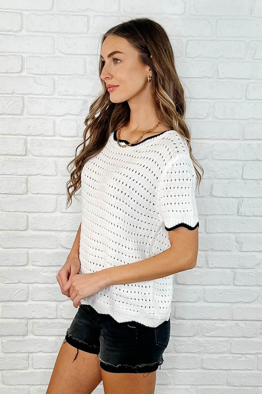 Pinkies Up Knit Top in White (Online Exclusive)