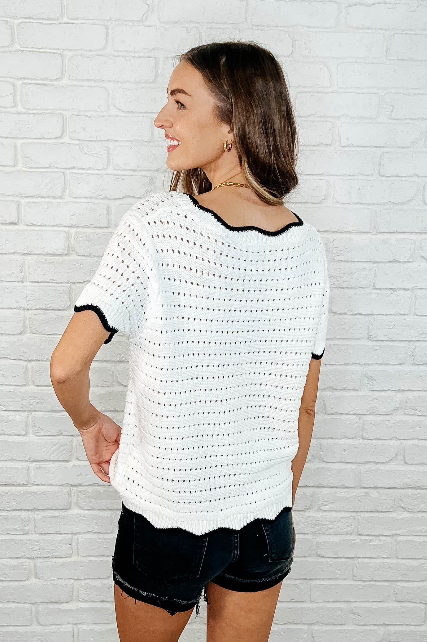 Pinkies Up Knit Top in White (Online Exclusive)