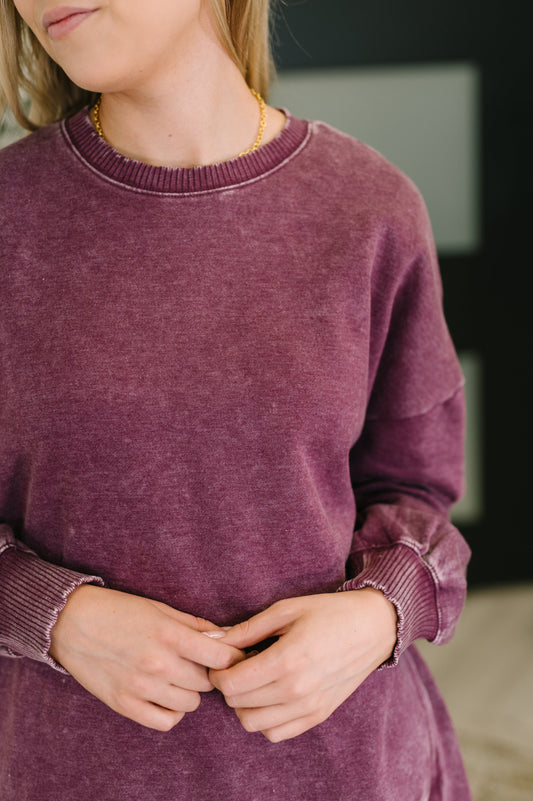 Safe and Secure Mineral Wash Pullover in Eggplant (Online Exclusive)