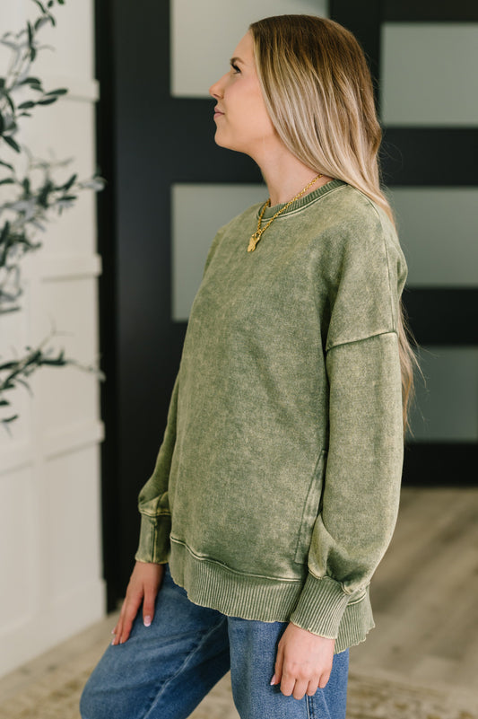 Safe and Secure Mineral Wash Pullover in Light Olive (Online Exclusive)