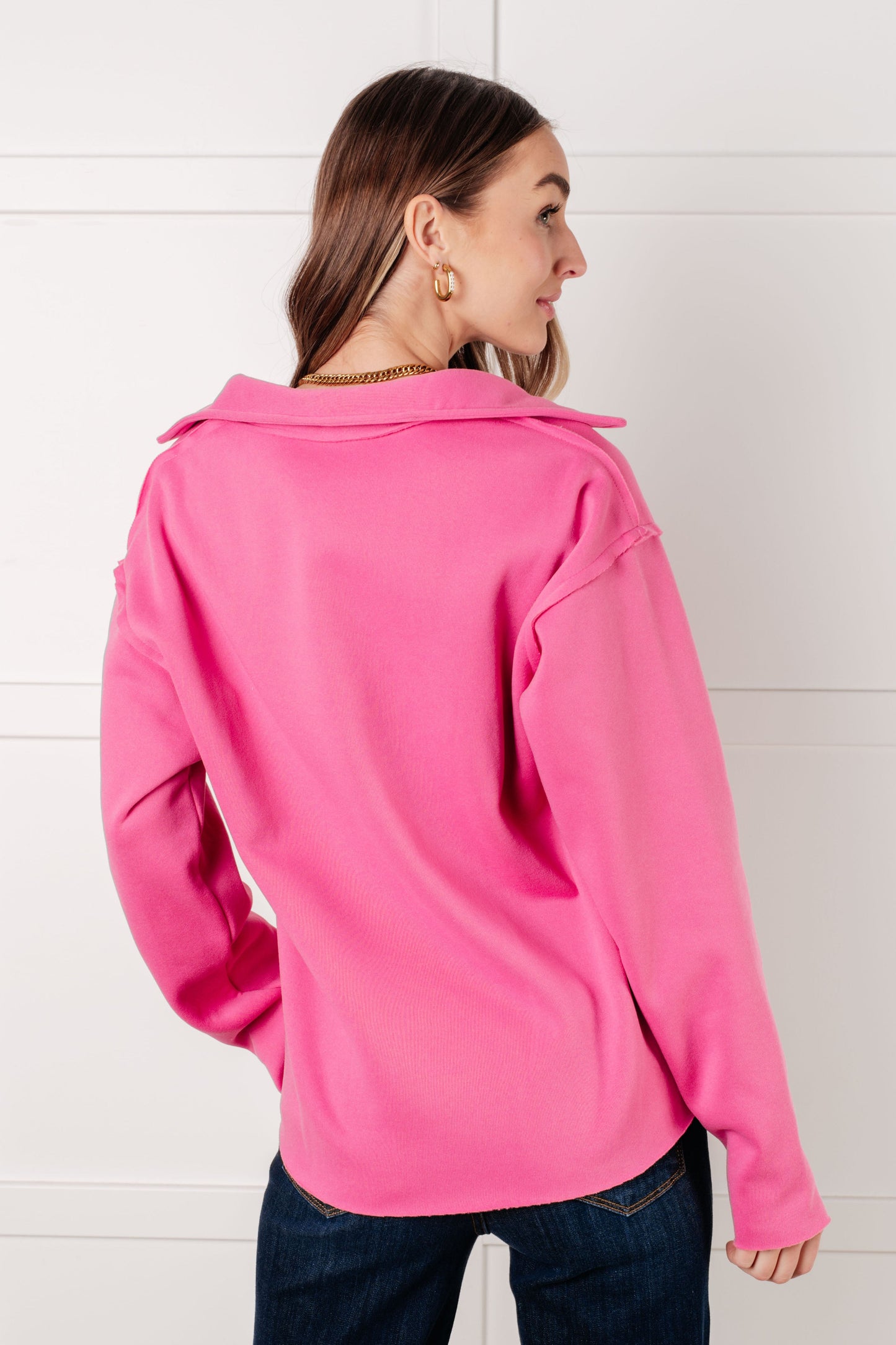 Same Ol' Situation Collared Pullover in Hot Pink (Online Exclusive)