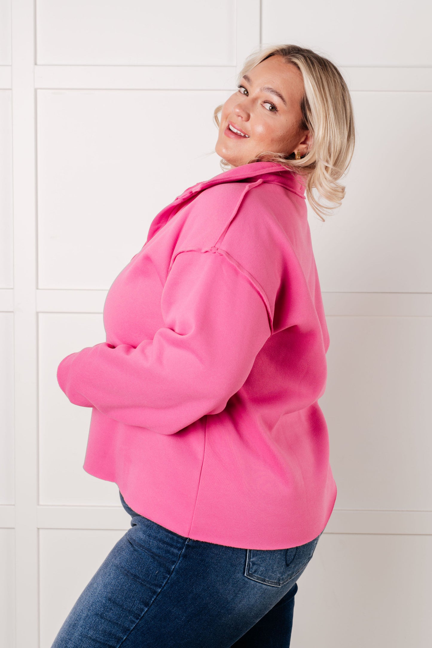 Same Ol' Situation Collared Pullover in Hot Pink (Online Exclusive)