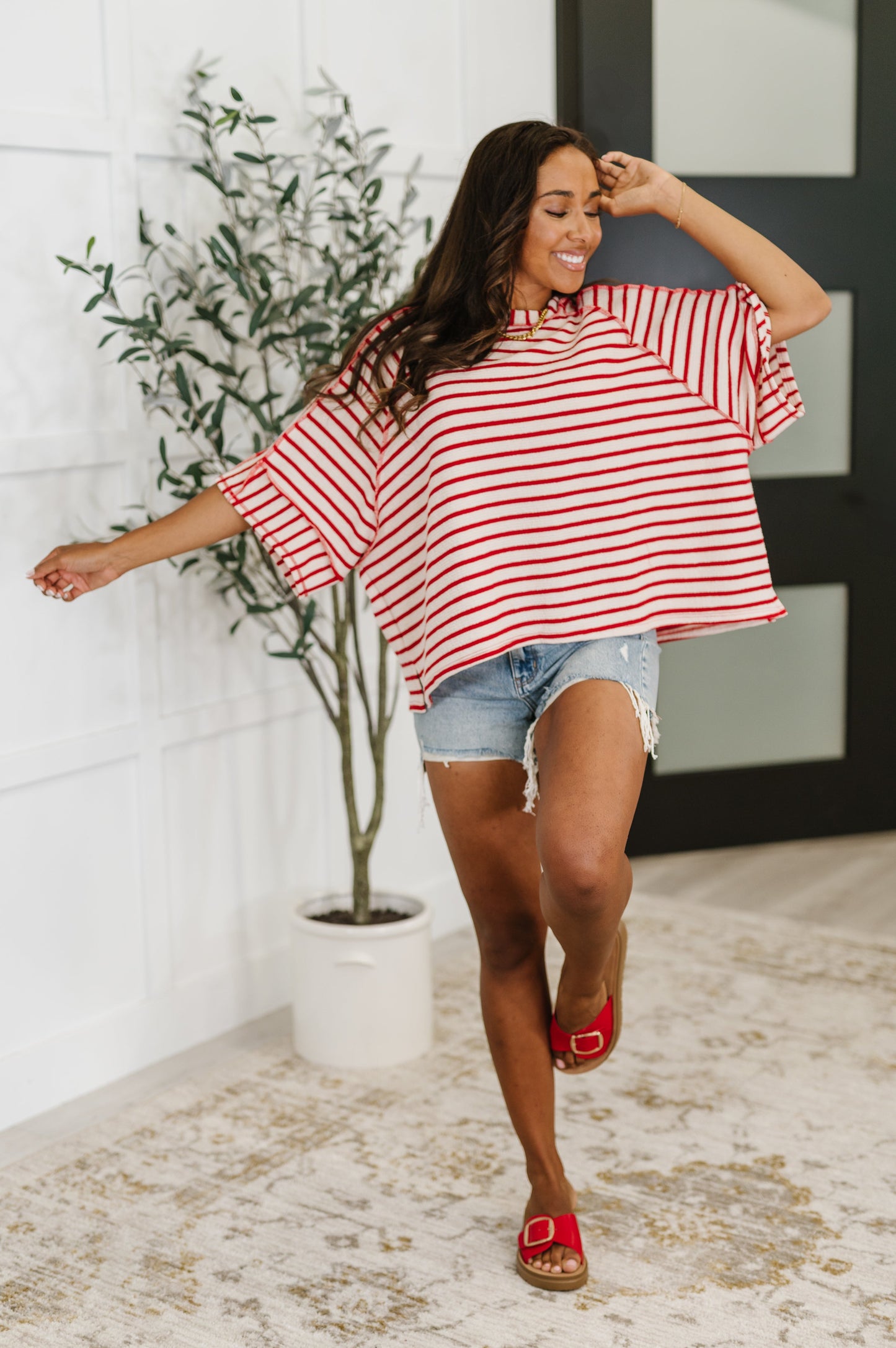 Sass in Session Relaxed Top in Cream Red (Online Exclusive)