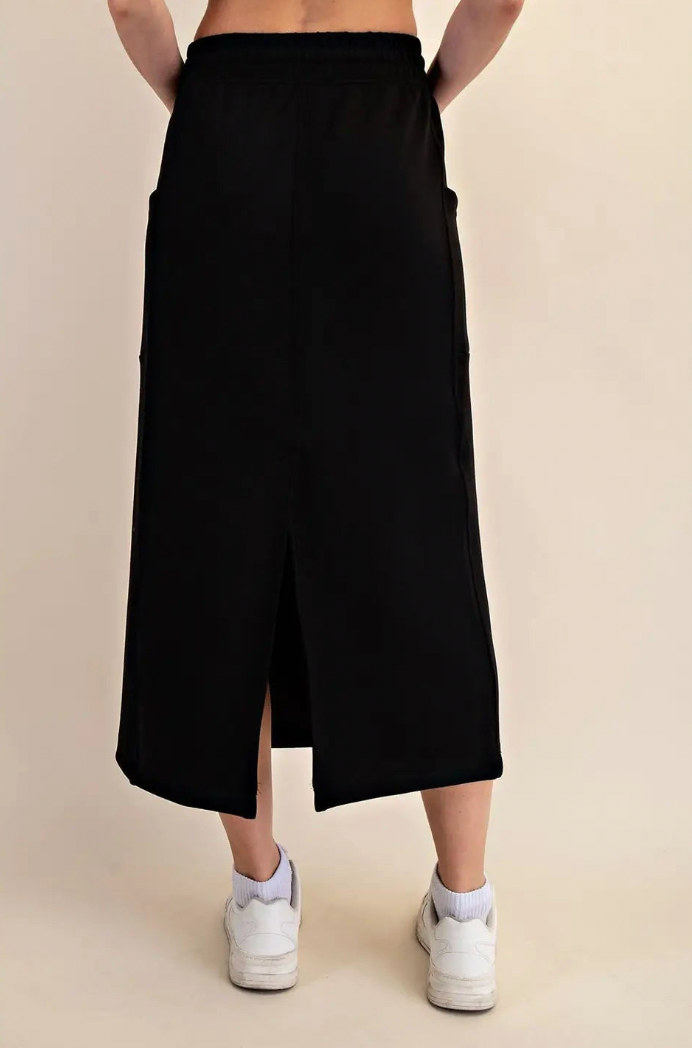 Plus Size Scuba Long Skirt- Black