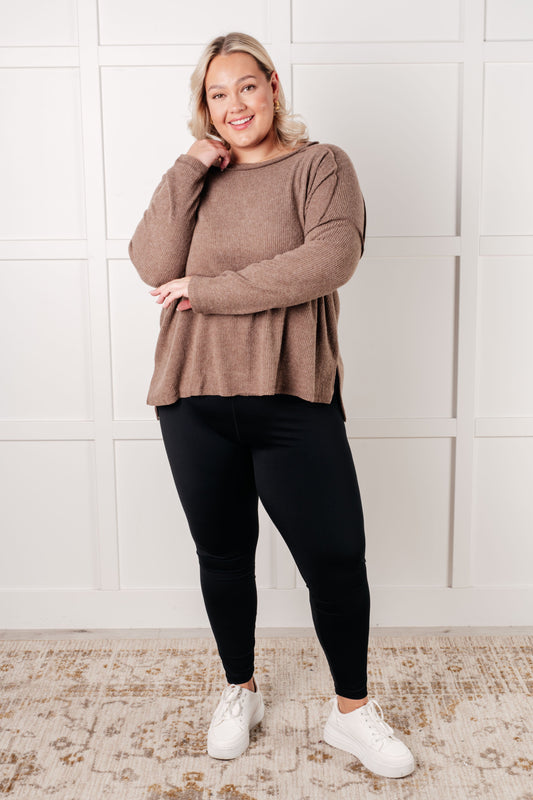 Simply Basic Ribbed Hacci Sweater in Mocha (Online Exclusive)