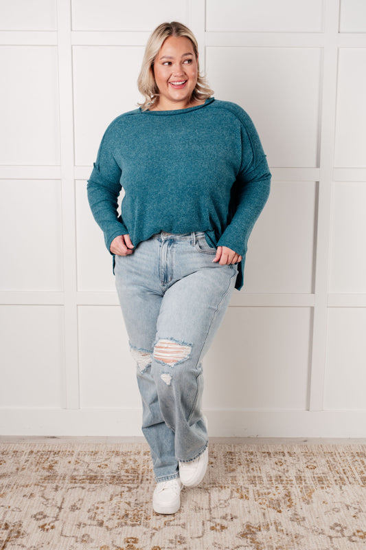 Simply Basic Ribbed Hacci Sweater in Teal (Online Exclusive)