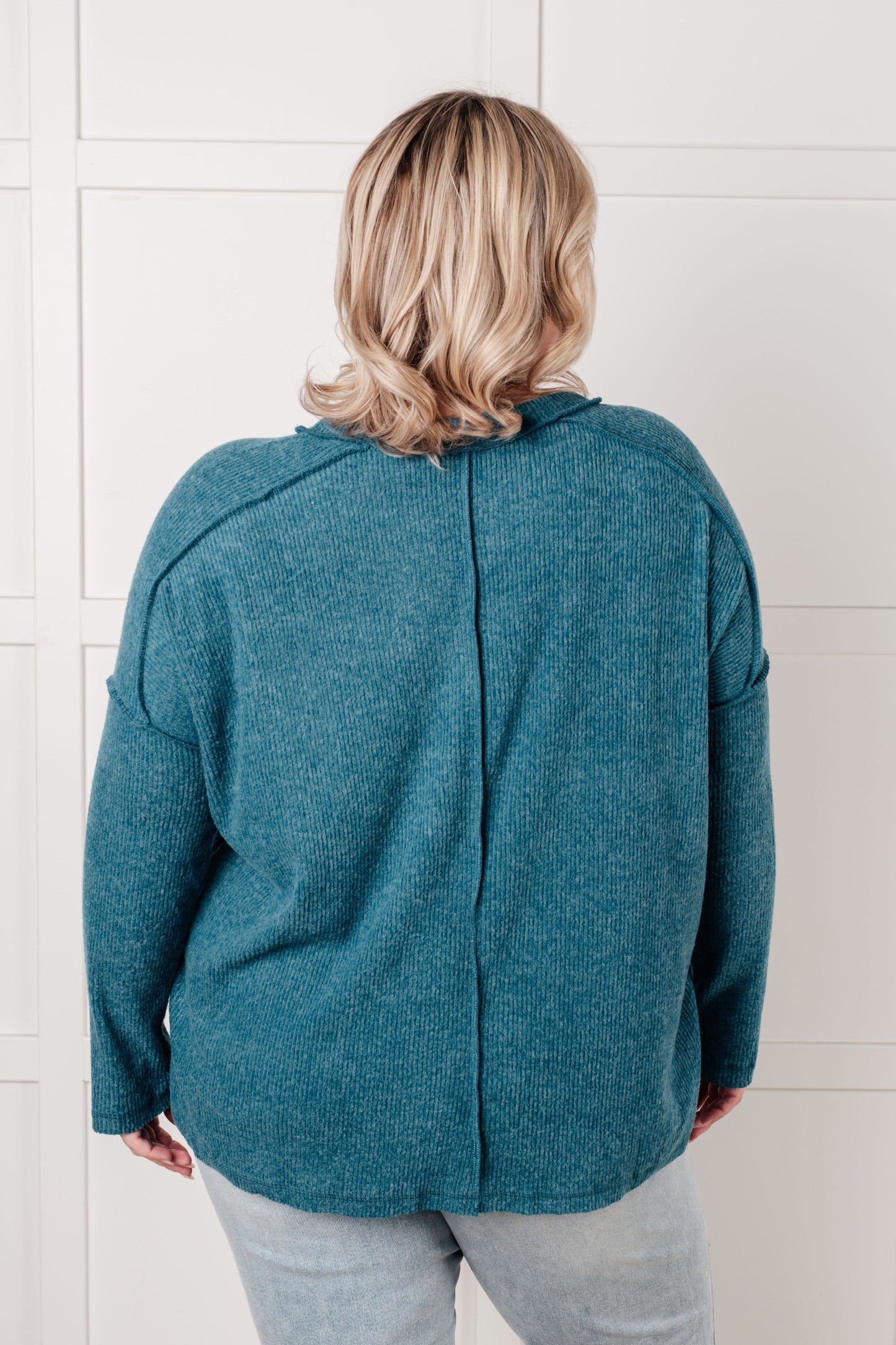 Simply Basic Ribbed Hacci Sweater in Teal (Online Exclusive)