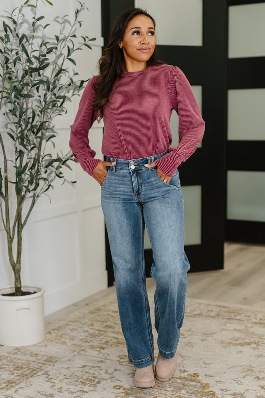 Simply Styled Balloon Sleeve Knit Top (Online Exclusive)