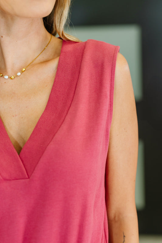 Sleeveless V-Neck Romper in Rose (Online Exclusive)